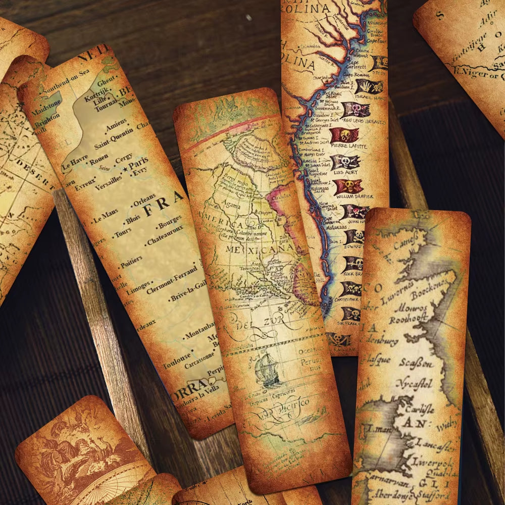 Vintage Map Bookmarks Set 30 pcs