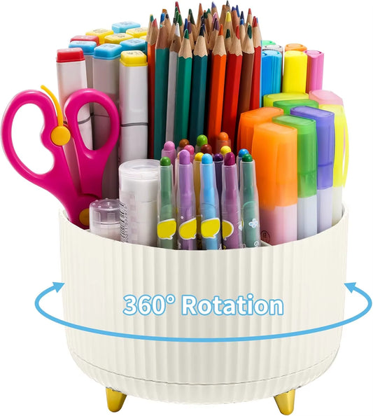 360-Degree Rotating Pen Holder And Desk Organizer with 5 Compartments For Home And Office
